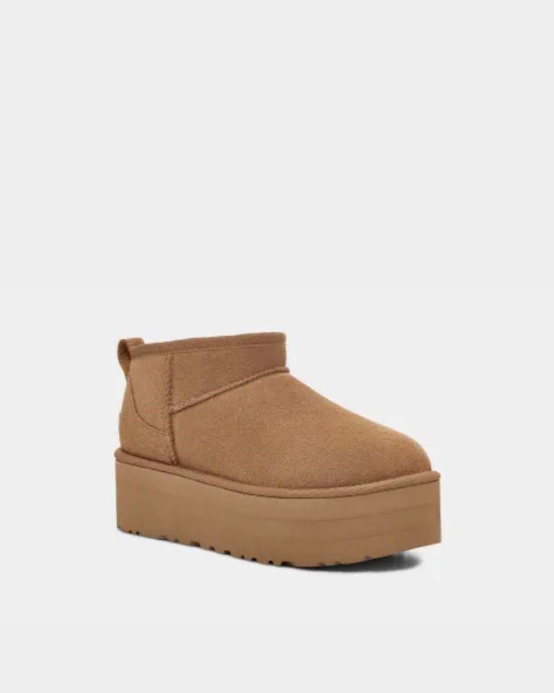 Botas australianas femininas com plataforma castanha