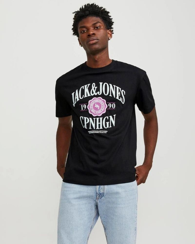 JACK AND JONES T-shirts Manga curta Homem Preto 12251899 JORLUCCA