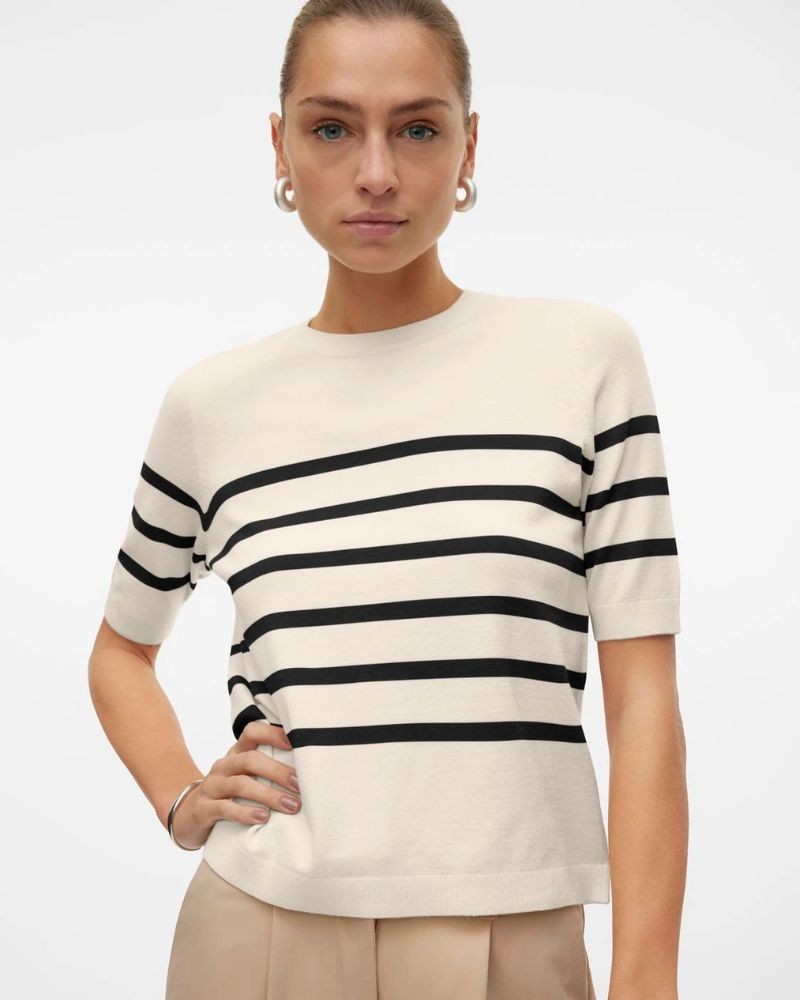 Jersey Manga Curta Mulher VERO MODA Bege 10306829 SABA
