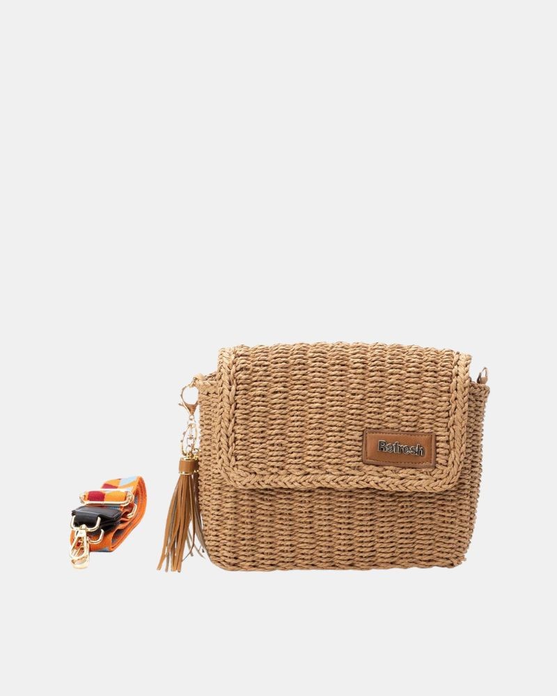 Bolsos Bandoleira de Ráfia Mulher REFRESH Taupe 183306