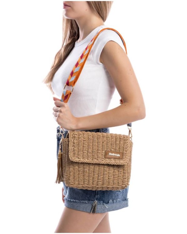 Bolsos Bandoleira de Ráfia Mulher REFRESH Taupe 183306