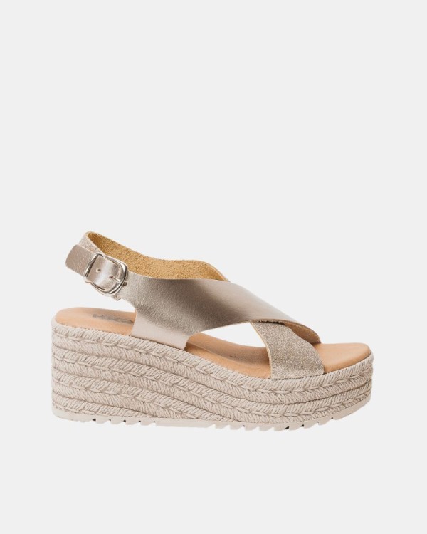  Sandalias Abiertas Rafia Mujer RKS Oro 843853