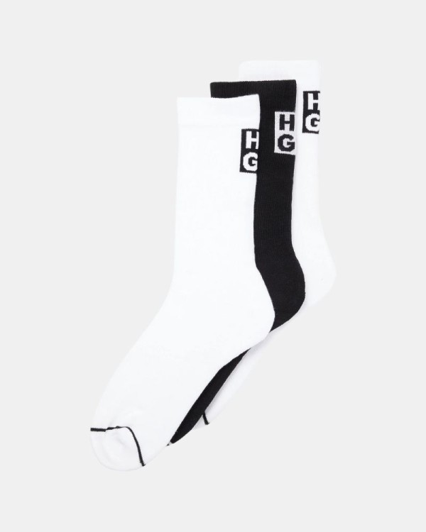 Meias Altas Homem HUGO Branco 50502007 3P RIB LOGO CC