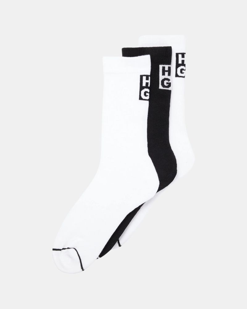 Meias Altas Homem HUGO Branco 50502007 3P RIB LOGO CC