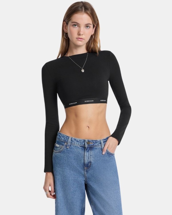 T-shirts Manga Comprida Mulher GUESS Preto W5BZ09 KBBU1
