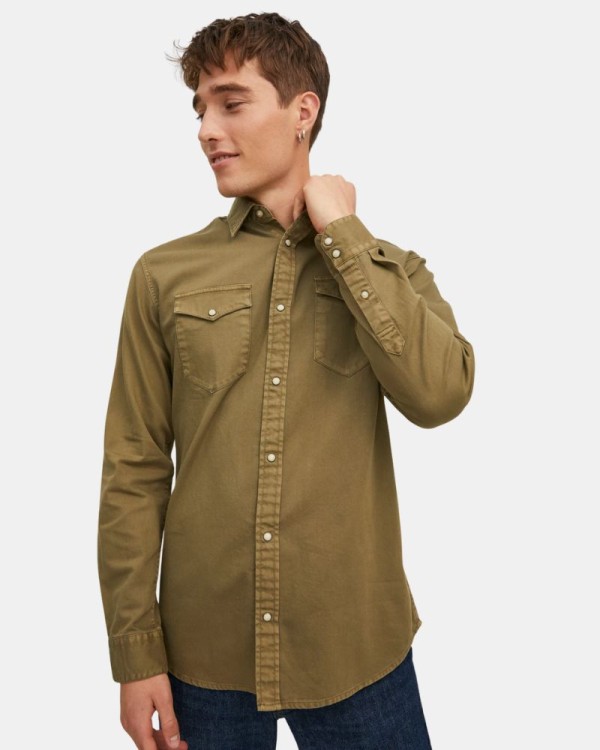 Camisas Manga Comprida Homem JACK AND JONES Verde 12138115 SHERIDAN