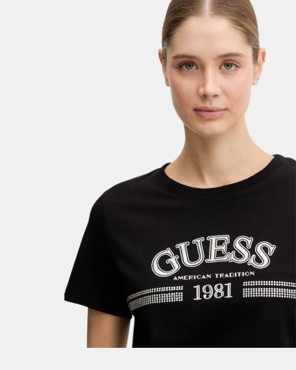 Camisetas de manga curta para mulher GUESS pretas V6RI16 I3Z14