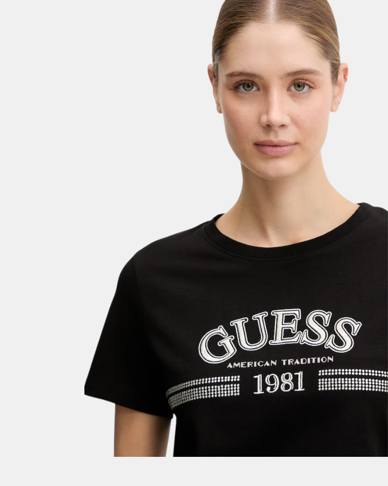 Camisetas de manga curta para mulher GUESS pretas V6RI16 I3Z14
