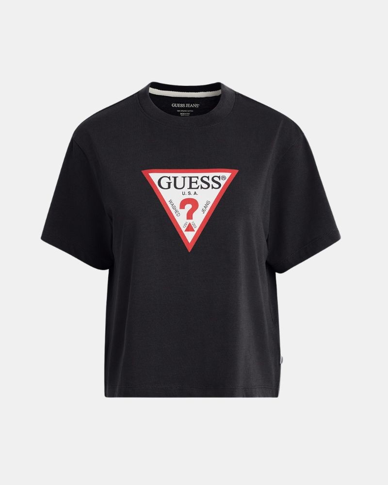 Camisetas de manga curta para mulher GUESS pretas W4YI73 K8HM0