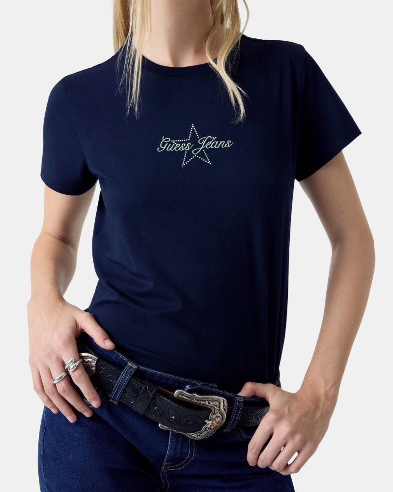 Camisetas de manga curta Mulher GUESS Azul W6RI18 J1314
