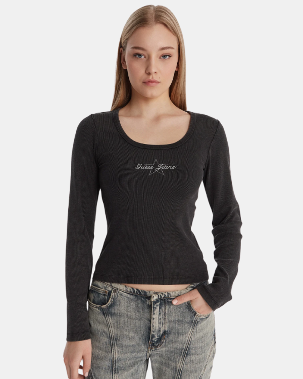 Camisetas de manga comprida para mulher GUESS Preto W6RP24 KA0H1