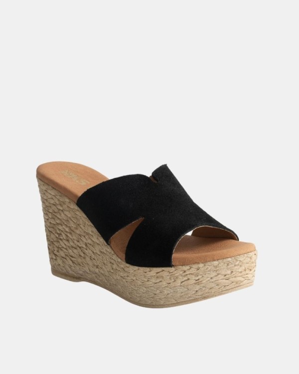 Sandalias Abiertas Rafia Mujer RKS Negro 1901