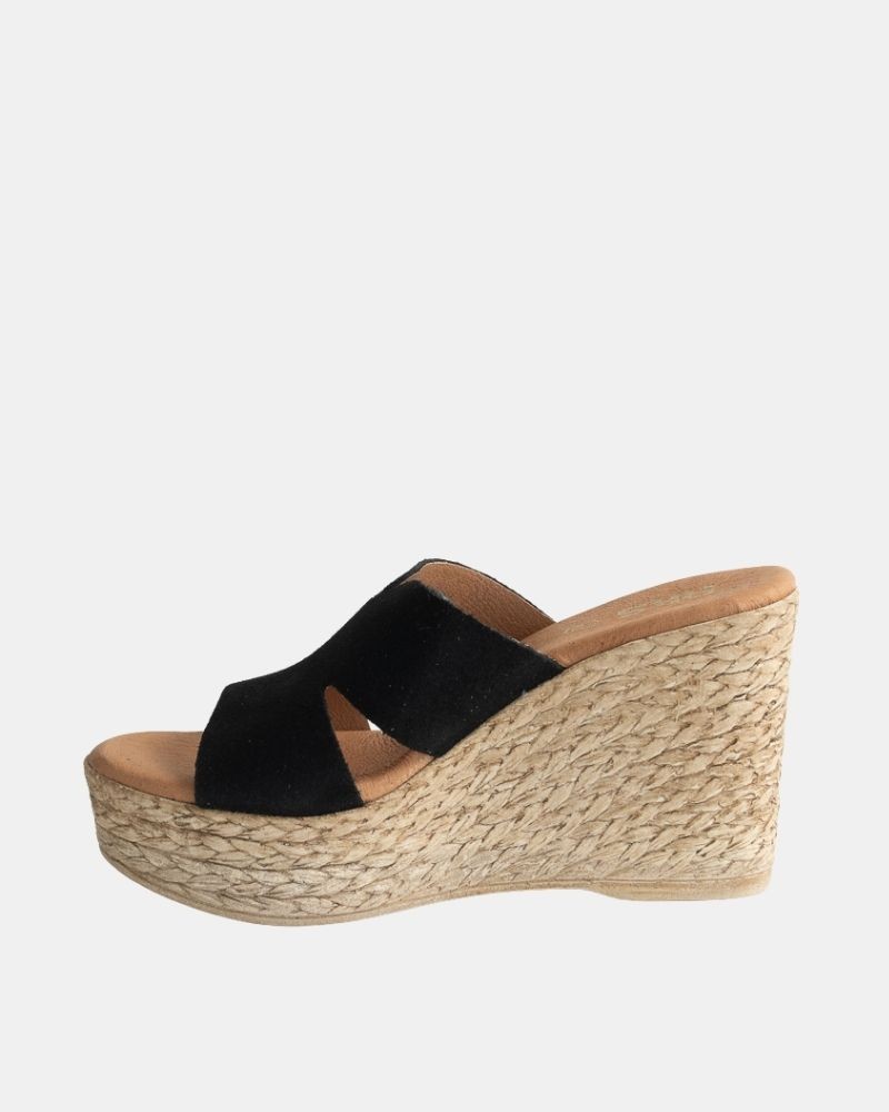 Sandalias Abiertas Rafia Mujer RKS Negro 1901
