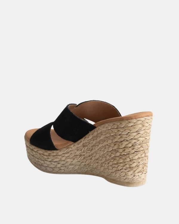 Sandalias Abiertas Rafia Mujer RKS Negro 1901