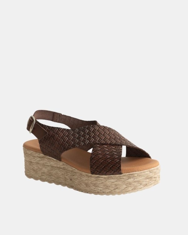 Sandalias Abiertas Rafia Mujer RKS Marrón 714