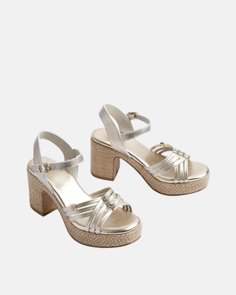 Sandalias Fiesta Abiertas Rafia Mujer  Oro CT51701 071 VALVAS LAMINADO