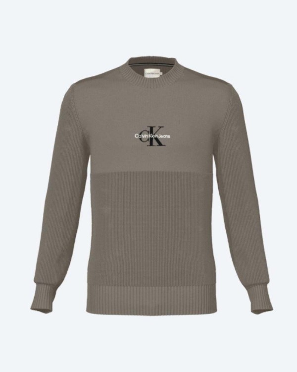 CALVIN KLEIN J30J320859A03 MONOLOGO SWEATER Camisola de Manga Comprida Homem Taupe