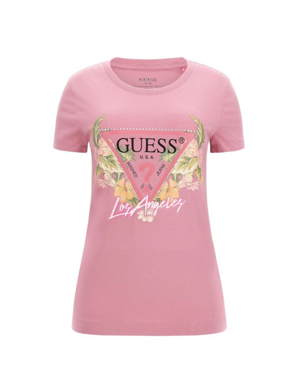 GUESS W3GI41J1314 T-Shirts Manga Curta Mulher Rosa