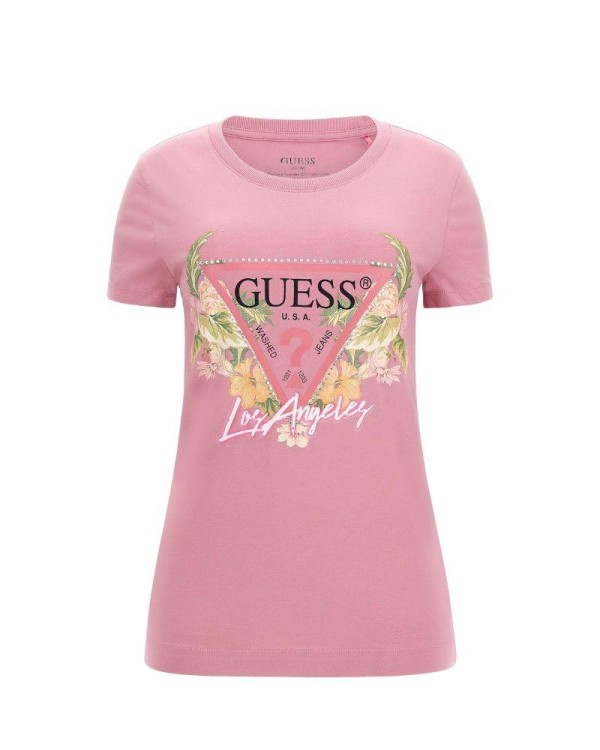 GUESS W3GI41J1314 T-Shirts Manga Curta Mulher Rosa