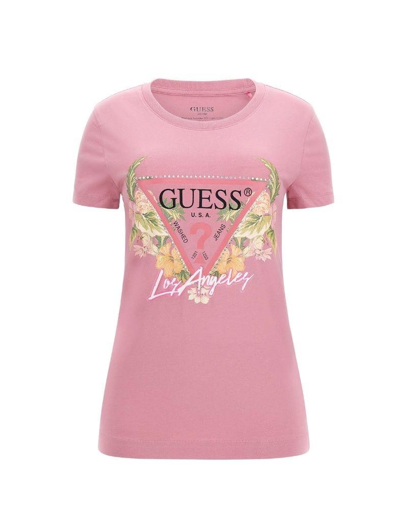 GUESS W3GI41J1314 T-Shirts Manga Curta Mulher Rosa