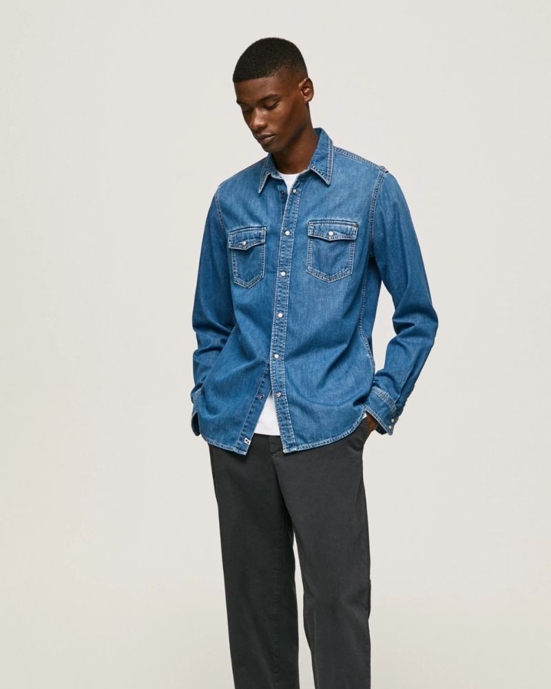 PEPE JEANS HAMMOND PM307509 Camisas Manga comprida Homem Azul