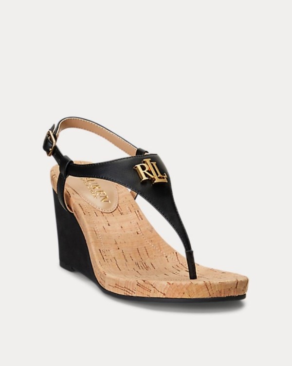 POLO RALPH LAUREN 802898612 JEANNIE SANDALS WEDGE Sandálias Abertas Mulher Preto