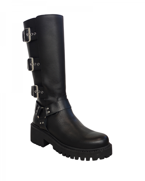  Botas Militares Mujer RKS Negro MOTERA 3 HEBILLAS