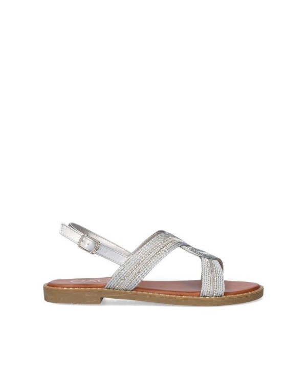 Sandalias plateadas con tacón Exe para mujer, brillantes y sofisticadas