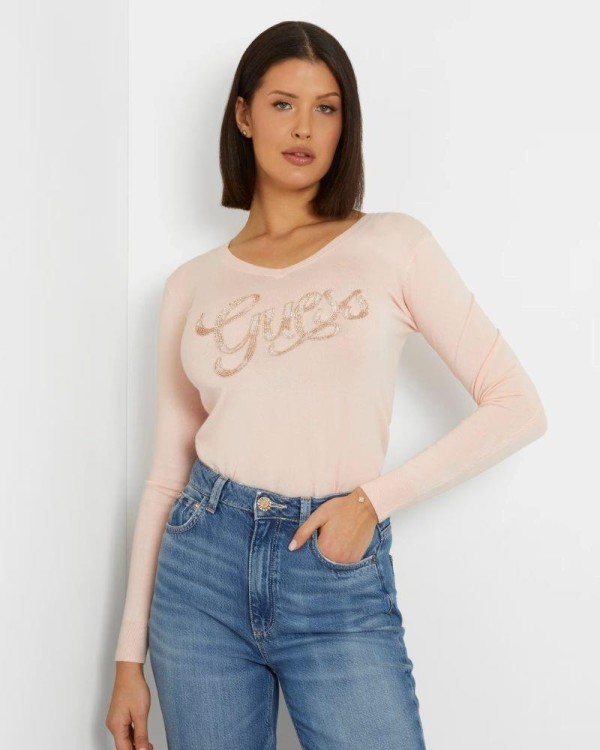  Jersey Manga larga Mujer GUESS Rosa W4GR25 Z2NQ2